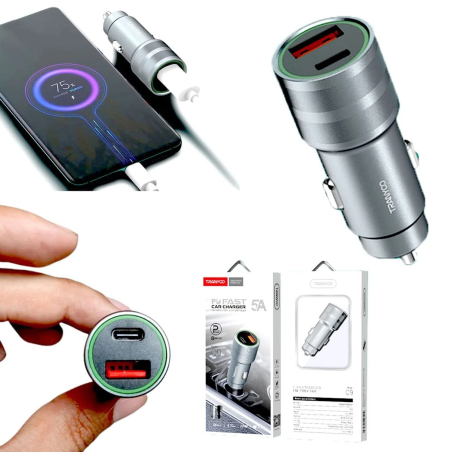 CARGADOR CIGARRERA PARA CARRO 2 EN 1 USB Y TIPO C TRANYOO C9 18W QC3.0 5A