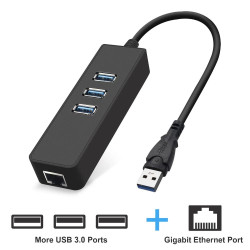 ADAPTADOR USB A RJ45 USB LAN ETHERNRT + HUB 3 PUERTOS