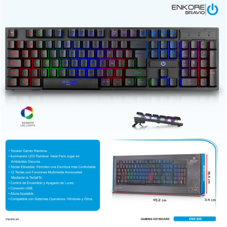 TECLADO GAMER USB ENKORE BRAVIO ENK605+ RGB