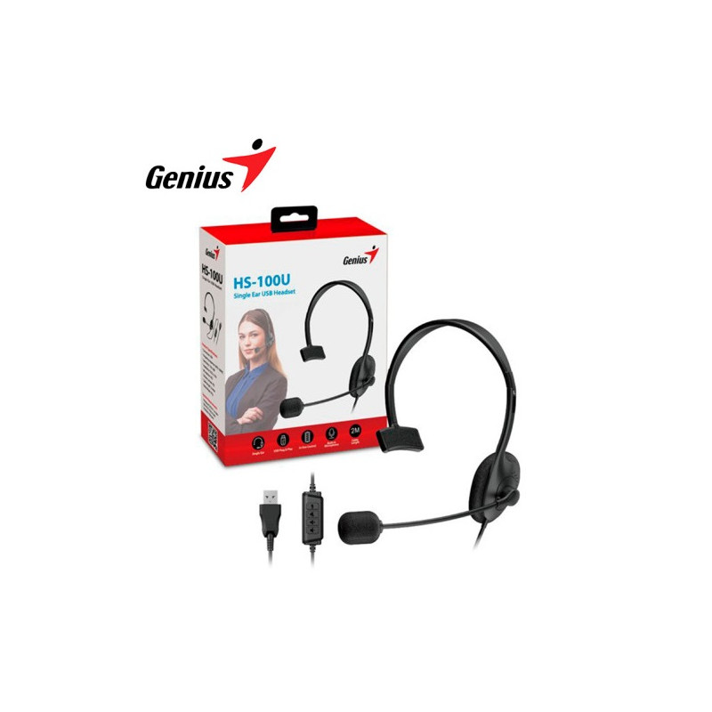 AUDIFONO C/MICROF. GENIUS HS-100U MONO USB BLACK (31710027400) AUDIFONO C/MICROF. GENIUS HS-100U MONO USB BLACK (31710027400)