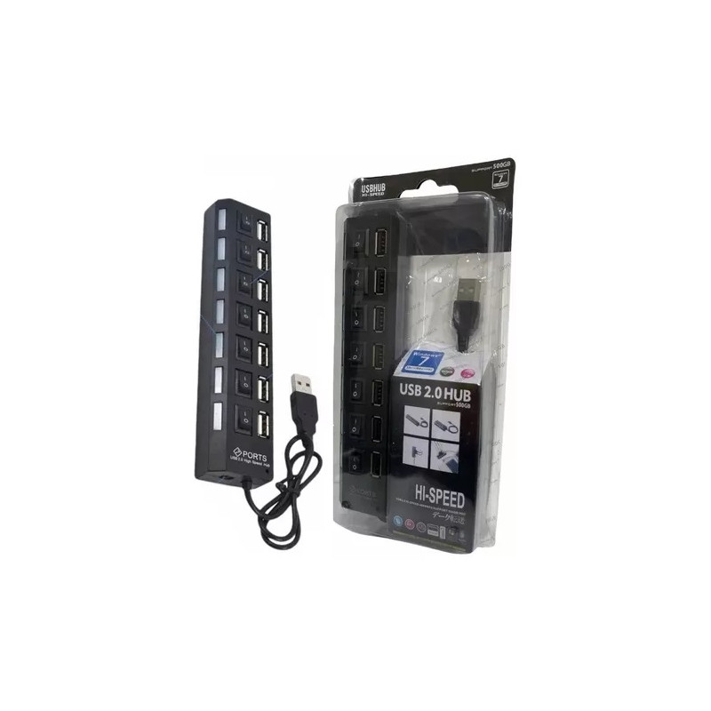 HUB USB 2.0 7 PUERTOS 30CM CON INTERRUCTOR Y INDICADOR LED