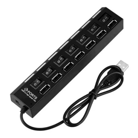HUB USB 2.0 7 PUERTOS 30CM CON INTERRUCTOR Y INDICADOR LED