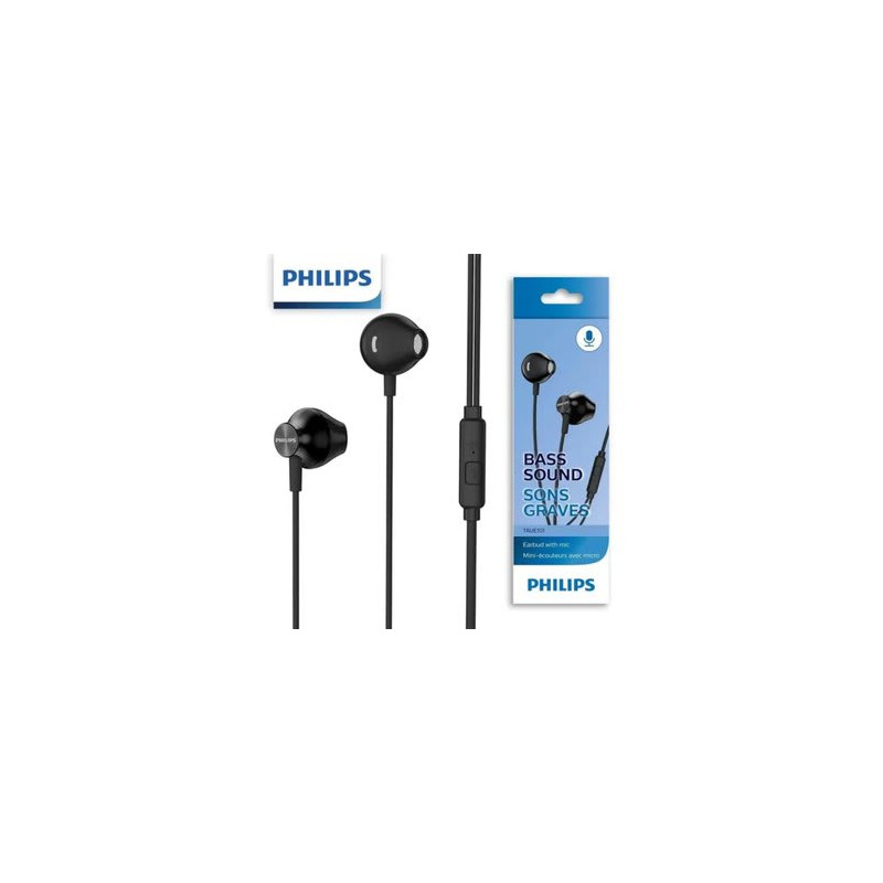 AUDIFONO PHILIPS IN-EAR TAUE101BK CON MICROFONO 3.5MM BASS SOUND BLACK*
