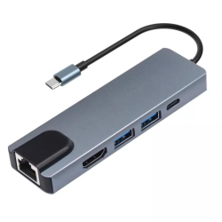 HUB TIPO C 5 EN 1 PUERTOS 2 USB, TIPO C, HDMI, ETHERNET