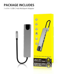 HUB TIPO C 8 EN 1 USB - RJ45 - HDMI - LECTOR DE MEMORIAS SD