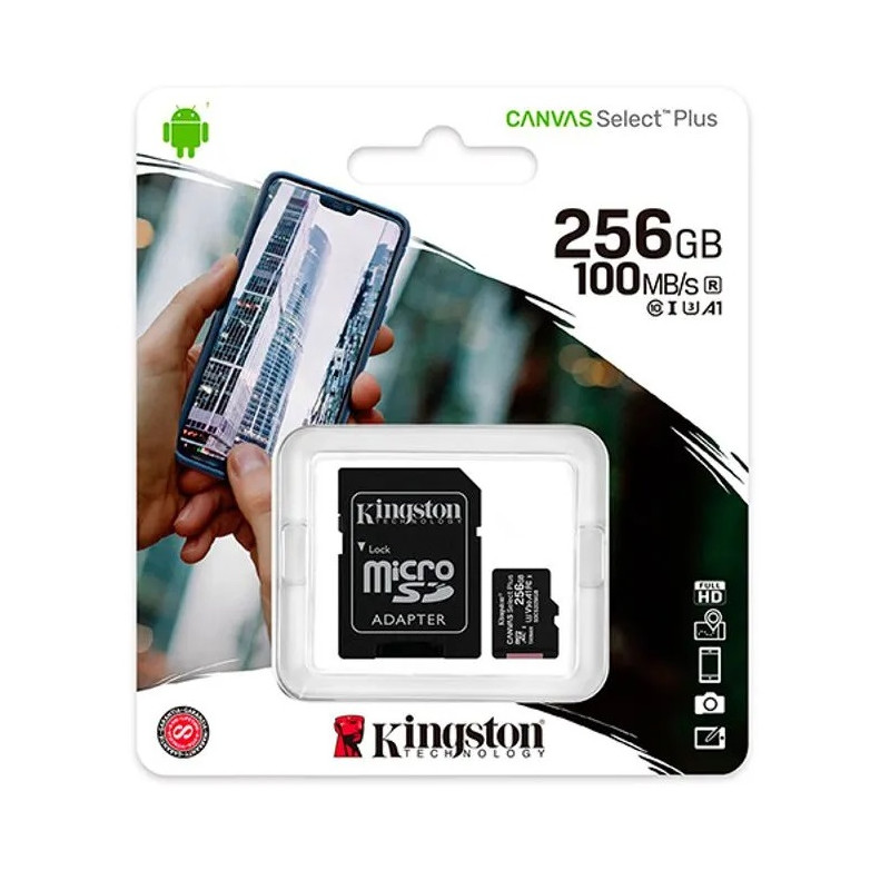 TARJETA MICRO SD KINSTON CANVAS SELECT PLUS DE 256GB A 100 Mbps TARJETA MICRO SD KINSTON CANVAS SELECT PLUS DE 256GB A 100 Mbps
