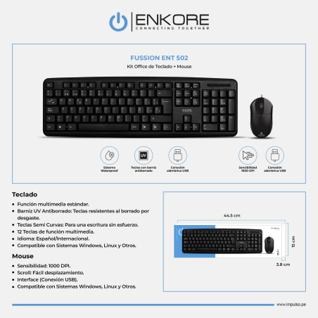 KIT TECLADO + MOUSE USB ENKORE FUSSION ENT 502