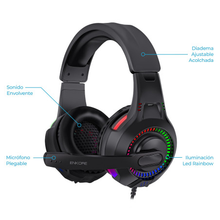 COMBO GAMER 5 EN 1 ENKORE BRAVIO5 ENT G1000-5 TECLADO + MOUSE + AUDIFONO + PARLANTES + PAD MOUSE