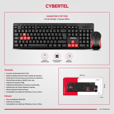 KIT USB TECLADO + MOUSE CYBERTEL HAMILTON CYB T109