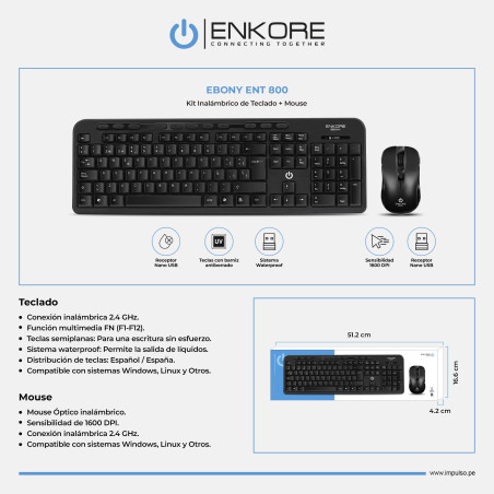 KIT INALAMBRICO ENKORE EBONY ENK T800 TECLADO + MOUSE