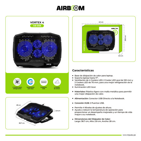 COOLER PARA LAPTOP AIRBOOM  VORTEX4 AB008