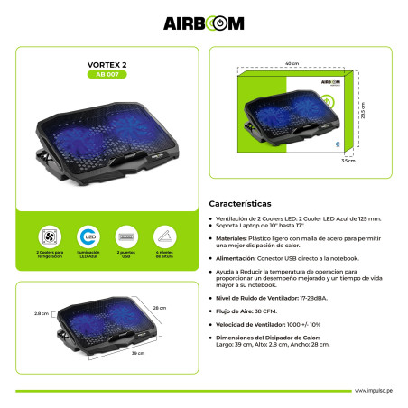 COOLER PARA LAPTOP AIRBOOM VORTEX2 AB007