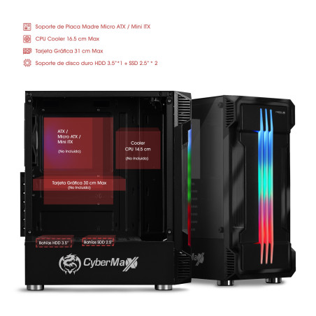CASE O GABINETE GAMER CYBERTEL SAMURAI CBX5021 RGB VIDRIO TEMPLADO