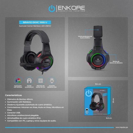 AUDIFONO GAMER ENKORE BRAVIO 5.1 EKHG1005U USB RGB