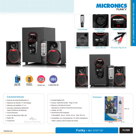 PARLANTE MICRONICS FUNKY MIC S7077BT SISTEME DE AUDIO BLED FM SD - USB - BT