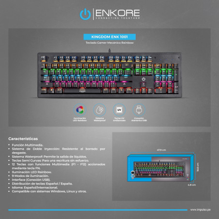 TECLADO MECANICO ENKORE KINGDOM ENK1001 USB GAMER RGB