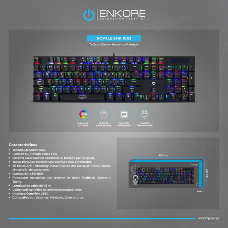 TECLADO MECANICO USB ENKORE ROYALE ENK1003 GAMER RGB