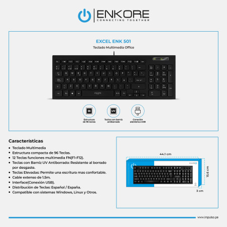 TECLADO MULTIMEDIA USB ENKORE EXCEL ENK501