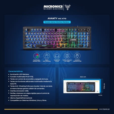 TECLADO GAMER MICRONICS AVANTY MIC K710 RGB