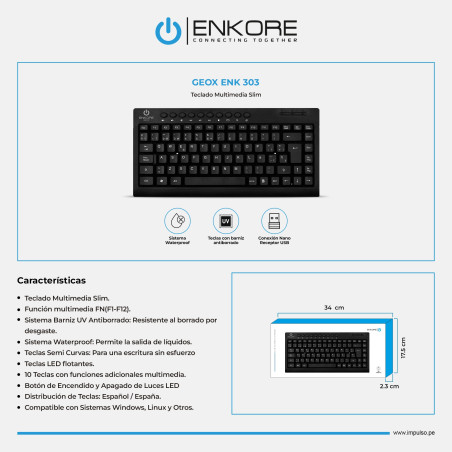 TECLADO USB ENKORE GEOX SLIM ENK303 MULTIMEDIA