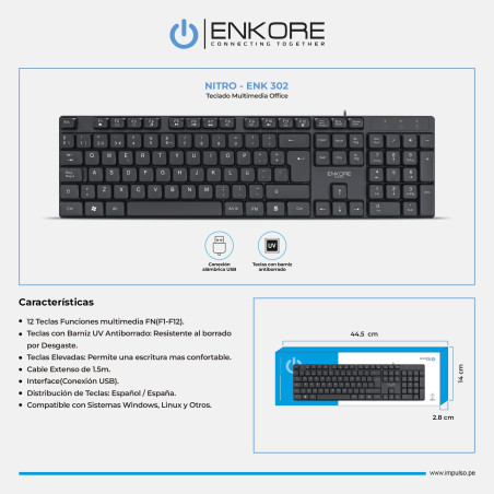 TECLADO USB ENKORE NITRO ENK302 MULTIMEDIA