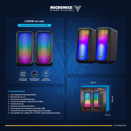 PARLANTE MICRONICS LUXOR MIC S305 RGB PARA PC