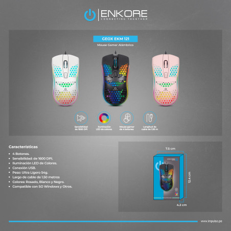 MOUSE USB GAMER ENKORE GEOX WHITE EKM121 RGB