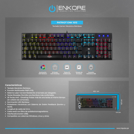 TECLADO USB MECANICO ENKORE PATRIOT ENK1013 GAMER RGB