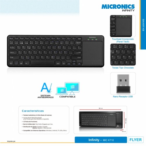 teclado inalambrico con toush pad micronics