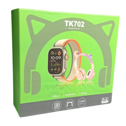 KIT TK702 AUDIFONO + SMAR WATCH ULTRA 2 BLUETOOTH CON 5 CORREAS