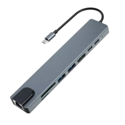 HUB TIPO C 8 EN 1 2 USB 3.0 - LAN RJ45 - HDMI - LECTOR DE MEMORIAS SD Y MICRO SD