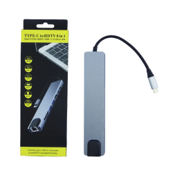 HUB TIPO C 8 EN 1 2 USB 3.0 - LAN RJ45 - HDMI - LECTOR DE MEMORIAS SD Y MICRO SD
