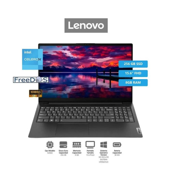 LAPTOP LENOVO V15 G2 IJL INTEL CELERON N4500 2.80GHZ RAM 8GB DDR4 SSD 256GB