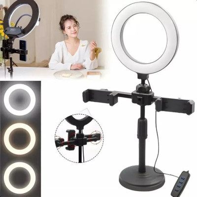 SOPORTE DE MESA ESCRITORIO PARA 2CELULARES ARO LED