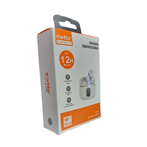 AUDIFONO BLUETOOTH EWTTO ETA4310BW CON PANTALLA DE INDICADOR DE BATERIA 12 HRAS