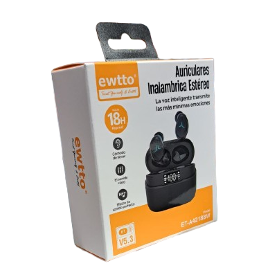AUDIFONO BLUETOOTH EWTTO ET-A4218BW CON PANTALLA DE INDICADOR DE BATERIA 18 HRAS