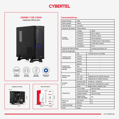 CASE O GABINETE CYBERTEL DERBY SLIM CYB 1005 MICRO ATX CON FUENTE PSU 230W