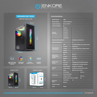 CASE O GABINETE ENKORE BISMARK ENC 5008 RGB  ATX SIN FUENTE