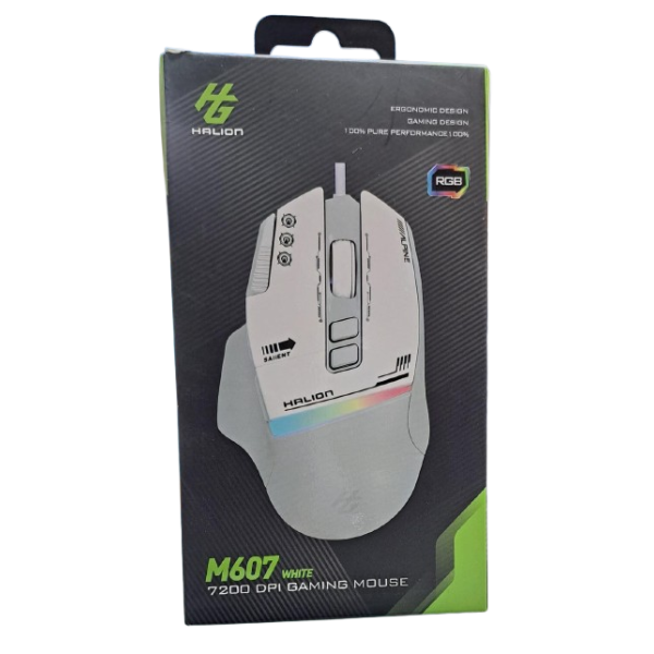 MOUSE GAMER HALION M607 BLANCO RGB 8 BOTONES