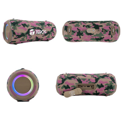 PARLANTE BLUETOOTH TEROS TE-6046 40W CON ILIMINACION RGB COLOR CAMUFLADO