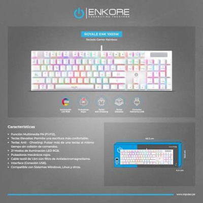 TECLADO GAMER MECANICO ENKORE ROYALE ENK 1003W COLOR BLANCO
