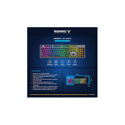 TECLADO GAMER MECANICO MICRONICS STINGRAY MIC GK1000 SWTCH ROJO