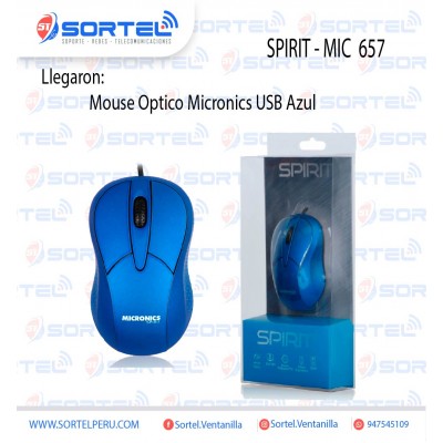 Mouse Optico Alambrico Micronics Spirit MIC M657 Azul Electrico