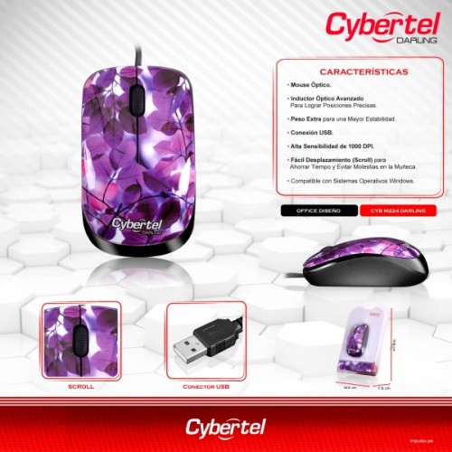 MOUSE OPTICO ALAMBRICO CON DISEÑO CYBERTERL DARLING CYB M224