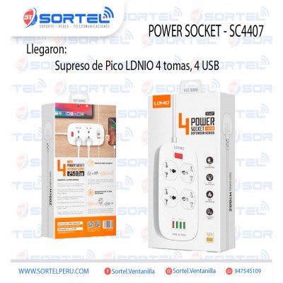 SUPRESOR DE PICO LDNIO POWER SOCKET +4USB DEFENDER