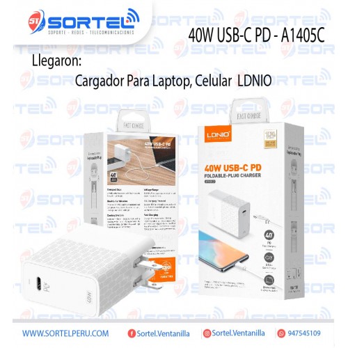 LDNIO A1405C QC4 + USB-C de carga rápida cargador de pared de 40W PD USB cargador para Celular, Tablet, Laptop