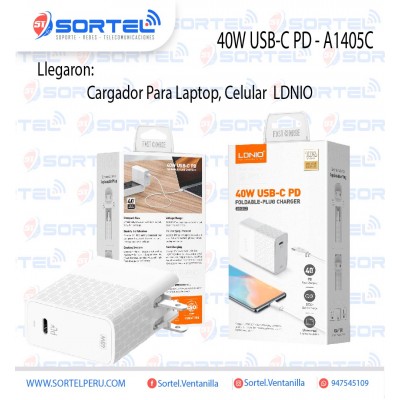 Cargador Carga Rapida de Pared LDNIO 40W USB-C PD  Para Celular, Tablet, Laptop