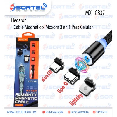 Cable Magnico 3 en 1 Moxom MX-CB37 Para celular