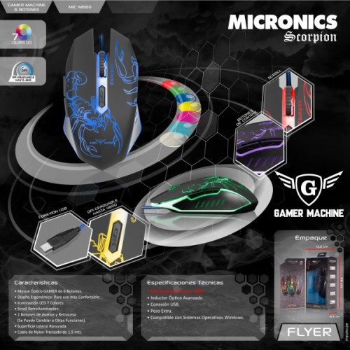 MOUSE OPTICO ALAMBRICO GAMER MICRONICS SCORPION MIC M660
