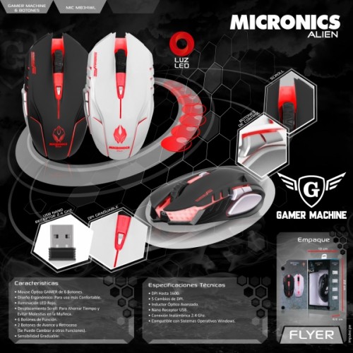 MOUSE GAMER INALAMBRICO MICRONICS ALIEN - MIC M834WL